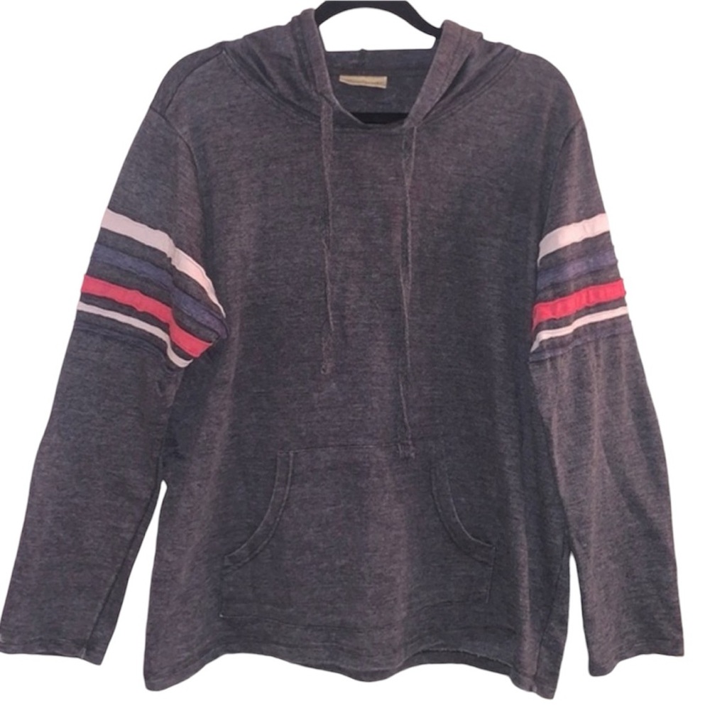 Bobbie Brooks Grey Hoodie Sweatshirt With Patriotic Stripes On Sleeves